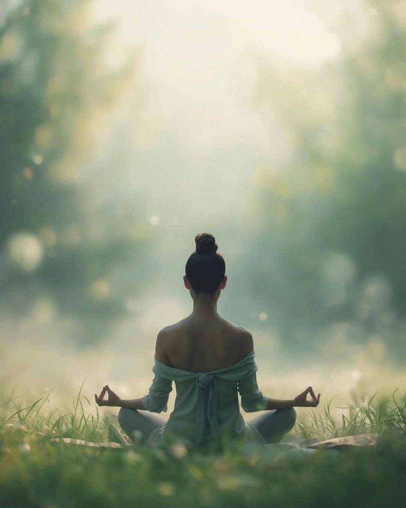 Woman meditating peacefully outside. Therapy in Clackamas, OR can help you find peace.